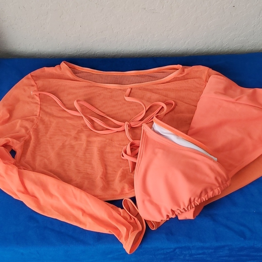 4/$30 **orange bikini with Longsleeve sheer top